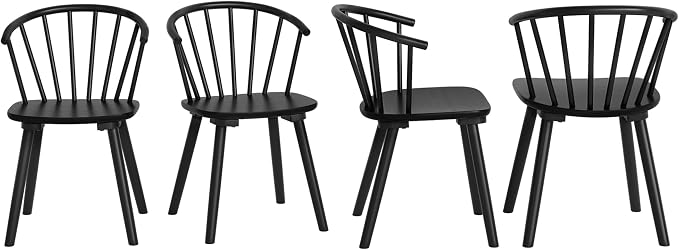 LUE BONA Black Dining Chairs Set of 4, Farmhouse Wood Dining Chairs with Semicircular Backrest, Spindle Dining Chair for Kitchen and Dining Room, 18 Inch