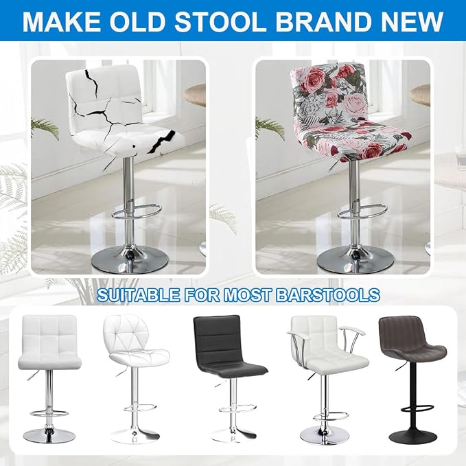 Levoberg Bar Stools Cover Set of 4 Printed Armless Swivel Barstools Slipcovers with Backs Stretch Square Counter Height Bar Stools Covers Mid Low Back Chair Cover for Kitchen Dining Room Bar #9