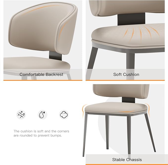 Dining Chairs Modern High Backrest Comfortable, Fashion Upholstered Kitchen Chair Armless Dinner Chair with Metal Legs for All Rooms (Light Grey, Set of 6)