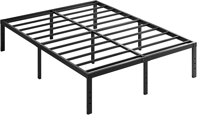 EMODA Queen Bed Frame with White Cover No Box Spring Needed, 18 Inch Heavy Duty Metal Platform BedFrame Queen Size with Steel Slats, Easy Assembly
