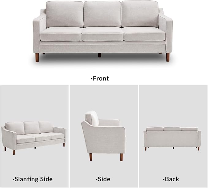 Kingfun 80" Chenille Sofa, 3 Seater Couch, Mid Century Modern Couches with Solid Wood Legs for Living Room Bedroom