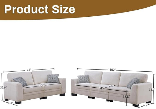 Legend Vansen Oversized Modular Sectional Sofa,U/L-Shaped Corduroy Couch with Ottoman,Deep Seat & Removable Cushion,Easy Assembly for Living Room Apartment,5 Seater,Cream