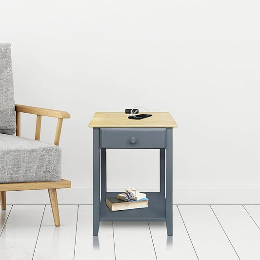 Casual Home Owl Night Stand with USB Port Charging Station and Drawer, 17.5" W x 14.25" D x 24.5" H, Natural Gray