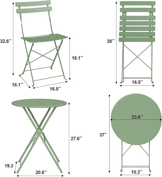 Bistro Table and Chairs Set of 4, 5 Piece Outdoor/Indoor Folding Patio Bistro Sets, 4 Chair Patio Furniture Set with Table, Premium Frame Foldable Coffee Tables for Balcony, Yard, Garden, Green