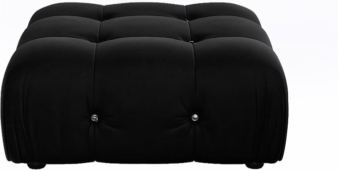 Modern Velvet Sectional Sofa, L Shape Minimalist Modular 4-Seater Sofa for Living Room Office Apartment (Ottoman/Black)