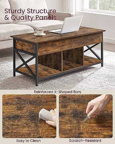 VASAGLE Lift Top Coffee Table with Storage Shelf, 3 Compartments