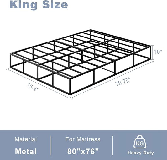 Tyndall 10 Inch King Box Spring, Heavy Duty Metal Box Spring for King Size Bed Mattress Foundation with Fabric Cover, Noise-Free, Non Slip, Easy Assembly