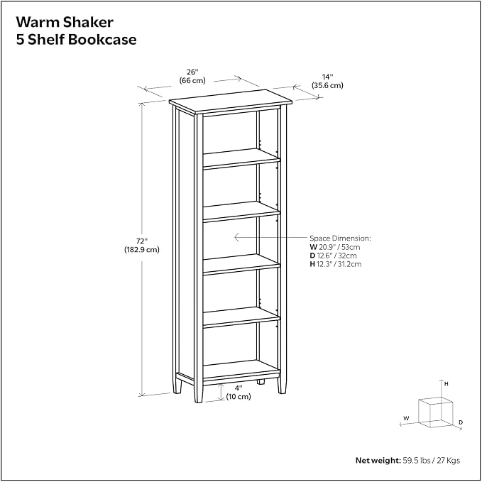 SIMPLIHOME Warm Shaker Desk and Bookcase Bundle - 48 inch Wide Solid Wood Transitional Desk with Drawers and 26 inch Wide 5-Shelf Bookcase in Brunette Brown, Home Office Furniture (Set of 2)