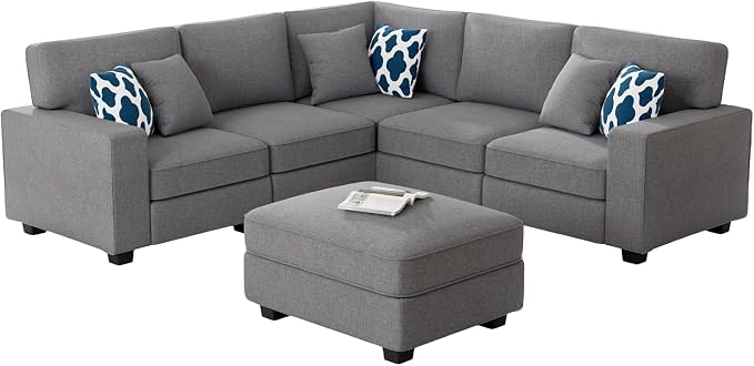 Legend Vansen Oversized Modular Sectional Sofa,U/L‑Shaped Reversible Couch with Ottoman,Deep Seat Plush Polyester Sofa for Living Room,6‑Seater,Dark Grey