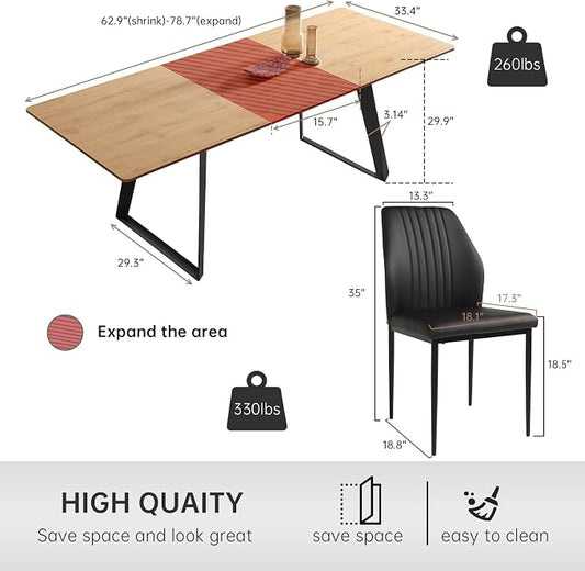 ZckyCine 63‑79 Inch Expandable Dining Set with 8 PU‑Leather Chairs, Wooden Tabletop for Large Dining‑Rooms and Banquet Spaces