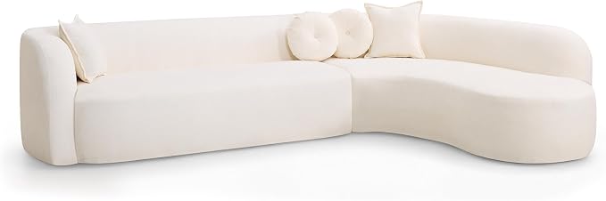 Curved Sectional Sofa with Chaise, 128" Oversized Cloud Couch, Chenille Fabric, High-Density Foam, Deep Seating, No Assembly, L-Shaped Sectional, Modern Living Room Sofa, Cream White