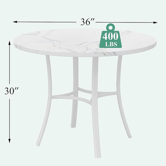 VECELO 36" Round Dining Table for 4, Faux Marble Dinette with Metal Frame for Kitchen, Apartment, Home, Space-Saving, Off White