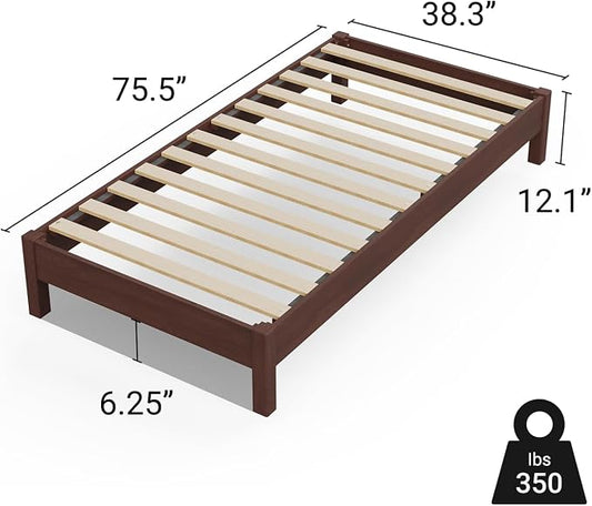 LIFEMENT Twin Bed Frame Signature Wood Platform, Noise Free, Under Bed Storage, No Box Spring Needed, Easy Assembly, Espresso
