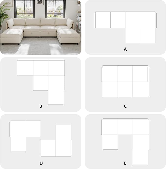 129-Inch U-Shaped 6 Seat Modular Sofa Deep Seat Storage Sectional Sofa Couch Free Combination with Movable Ottomans ,6 Seat Chenille Upholstered U-Shaped Convertible Sleeper Couch for Home Apartment | Space Saving