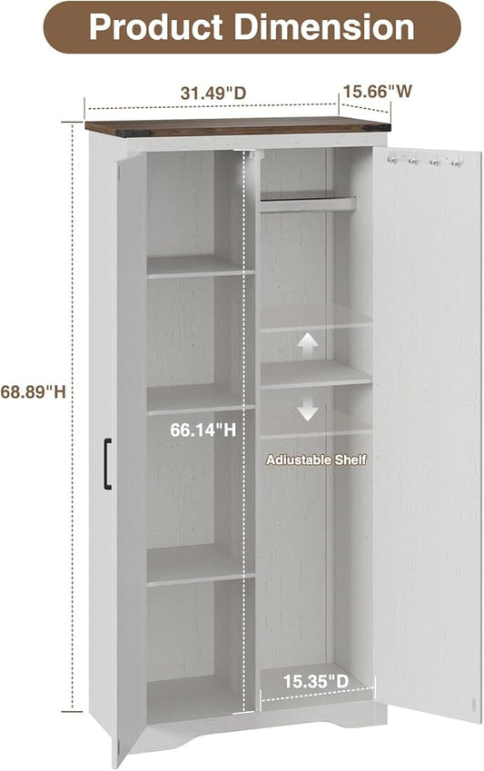 Befrases Farmhouse Storage Cabinet with Adjustable Shelves, Large Pantry Organize with 2 Barn Doors, Freestanding Cabinet for Kitchen, Garage, Basement, Living, Utility Room, Off-White