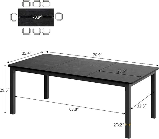 GarveeHome 70.8 in Industrial Dining Table for 6, Wooden Long Dinner Table with Mortise Tenon Design, Kitchen Table with Sturdy Metal Legs, for Dining Room Home Office Living Room, Black