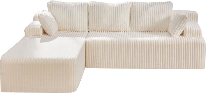 Hobestluk Boneless Couch Modular Sectional Sofa for Living Room Furniture | 98" Left Facing Chaise White,Memory Foam,Removable Cover,Non-slip Bottom,No Assemble Required,Furniture for Apartment