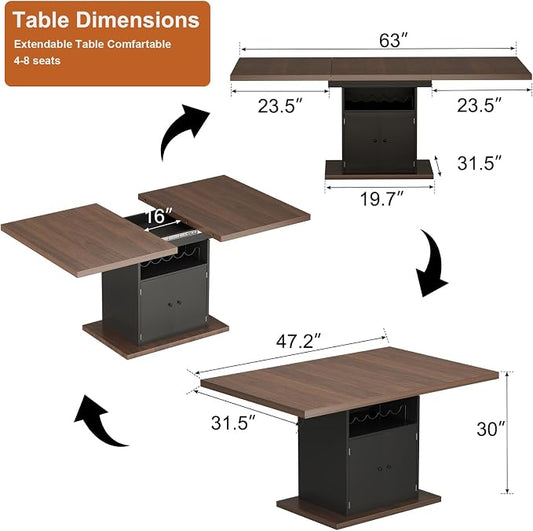 Extendable Dining Room Table for 4-6, 47-63 Inch Faux Marble Extendable Dining Table, Modern Expandable Rectangle Kitchen Dining Table with Storage for Kitchen Living Room