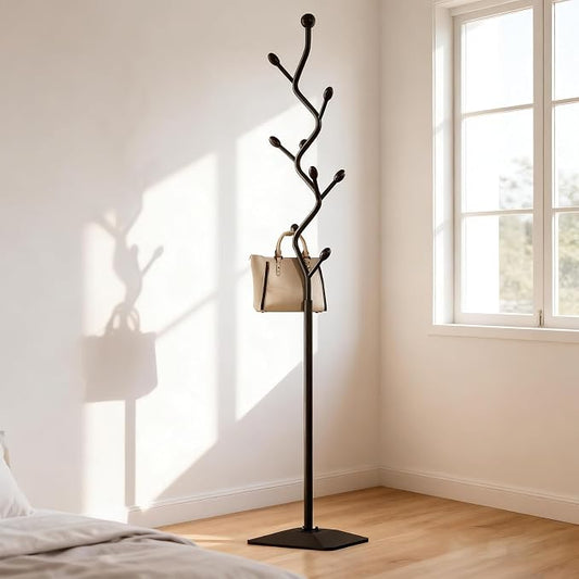 Tree-shaped coat rack stand,Metal coat tree with 8 Hooks and sturdy cast iron base,Heavy Duty coat rack freestanding coat hanger stand for Clothes Hats Scarfs Purses (black)