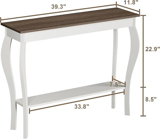 ChooChoo Narrow Farmhouse Console Table, Chic Accent Sofa Table, Entryway Table, Soft White
