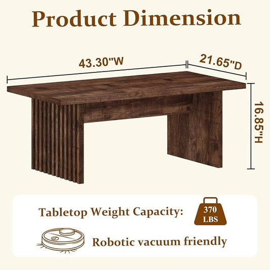 BON AUGURE Coffee Table for Living Room, 43Inch Farmhouse Wood Center Table, Rectangle Mid-Century Living Room Tables, Unique Fluted Panel Coffee Tables (Rustic Oak)