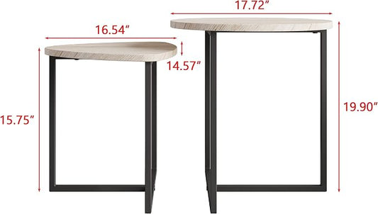 HOJINLINERO Round Coffee Table Set of 2 End Tables for Living Room,Black Small Coffee Table Living Room Table,Metal Frame & Wood Look,Sturdy and Easy Assembly,Stacking Side Tables Bedroom,White