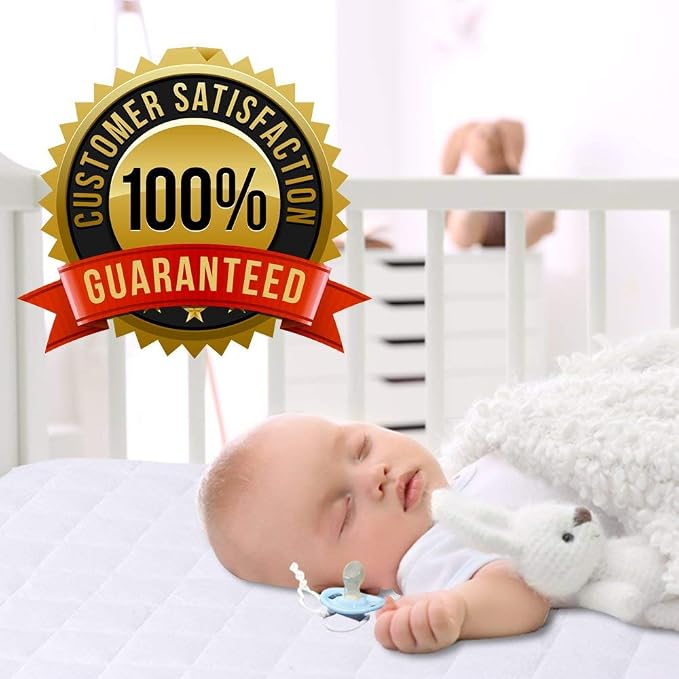 PlushDeluxe Crib Mattress Protector, 28”x49”, 100% Waterproof, Noiseless, Ultra Soft Viscose Made from Bamboo with Quilted Terry Cotton Top, White Fitted Sheet Style Toddler Crib Cover