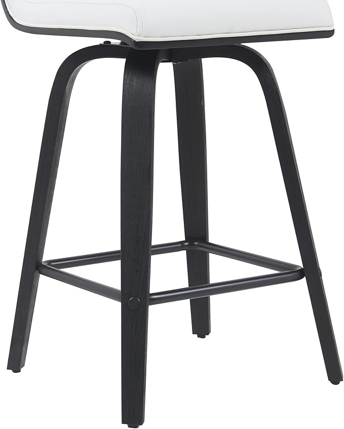 Vienna Modern Counter Height Swivel Bar Stool with Snow White Faux Leather Seat and Black Brushed Wood Frame Set of 3