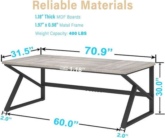 HSH 70 Inch Long Grey Desk, Large Home Office Computer Desk for 2 People, Industrial Wood and Metal Executive Work Writing Study Gaming Desk Table, Modern Bedroom Simple PC Laptop Desk Double Desk