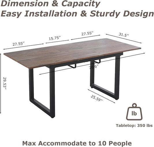 Extendable Dining Table for 4-8 People,70.86''Modern Space-Saving Kitchen Table with Metal Legs,Rectangle Folding Conference Meeting Table for Living Meeting Room Kitchen,Walnut