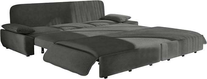 94.5" Pull Out Couch King Size, Futon Sofa Bed, 3-in-1 Convertible Sleeper Sofa Bed with Cushion Armrest, Modern Corduroy Loveseat Couches for Living Room, Small Space, Apartment, Dark Grey