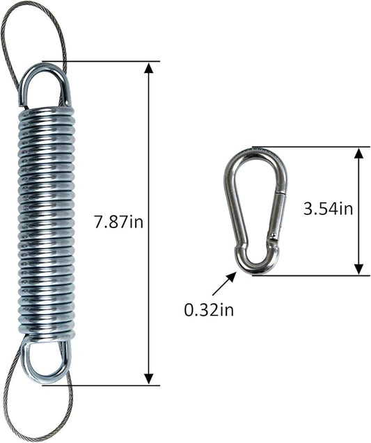 Porch Swing Springs Heavy Duty 700 Lb Capacity Each Hanging Chair Spring Stainless Steel Kit - 2 Springs, 4 Snap Hook Carabiners, 2 Safty Steel Wire for Swinging Porch, Swing Chair, Garden Hammocks