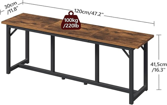 MAHANCRIS Dining Bench, Dining Table Bench, Industrial Kitchen Bench | 47.2 Inch Rustic Entryway Bench, Easy to Assemble, Steel Frame, for Kitchen, Living Room, Bedroom, Hallway, Rustic Brown