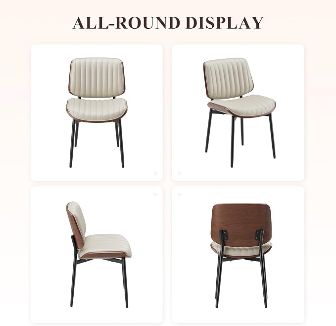 MALOL Leather Dining Chairs Set of 2, Modern Upholstered Dining Room Kitchen Chairs with Metal Legs and Wooden Back Support for Home Dining Room/Restaurant, Beige