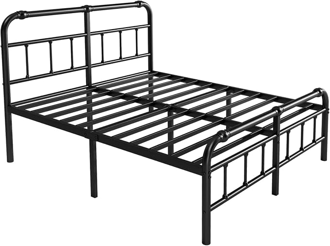 BOSRII King Size Bed Frame with Headboard and Footboard, 18 Inches High, 3500 Pounds Metal Slats Support for Mattress, No Box Spring Needed,Noise-Free, Black