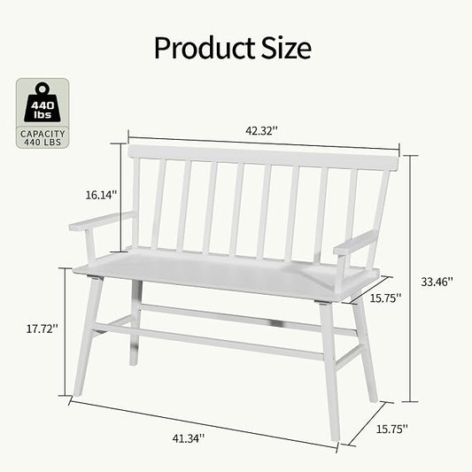 APRTAT Bamboo Entryway Bench, Dining Bench with Spindle Back (White) | Natural Bamboo & H-Shaped Support, Spindle Back, Ideal for entryways, bedrooms, outdoor settings, Easy Assembly & Clean