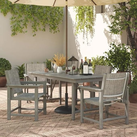 UDPATIO HDPE Outdoor Dining Table Heavy Duty All-Weather Resistant with Umbrella Hole Furniture for Patio, Poolside, Deck, Garden, Porce, Kitchen, Room,Light-Grey,1Table