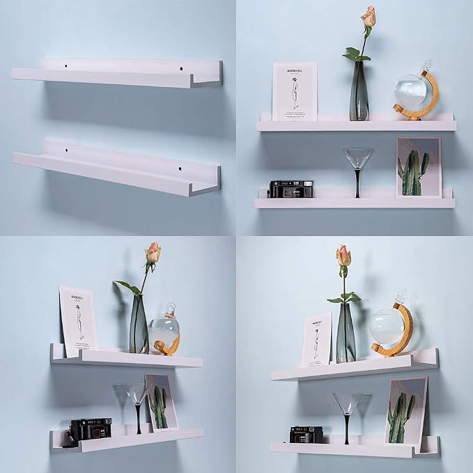 AZSKY 24 Inch Picture Ledge Shelf Floating Shelves Wall Mounted Set of 2 White