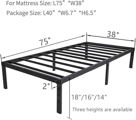 Wulanos Twin Size Bed Frame, 3500lbs Heavy Duty Metal Platform with Steel Slats Support, No Box Spring Needed, 14 inches high Bedframe with Ample Storage, Sturdy and Noise-Free, Black