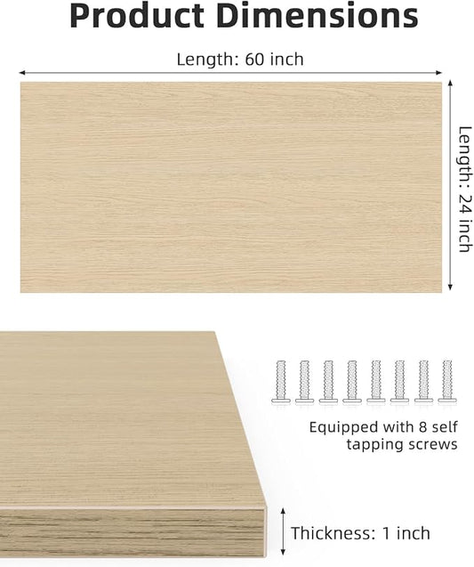 Universal 60 x 24 One-Piece Solid Wood Table Top, 1" Thick Desktop for Stand Up Height Adjustable Desk Frames, Home Office Tabletop, Countertop DIY
