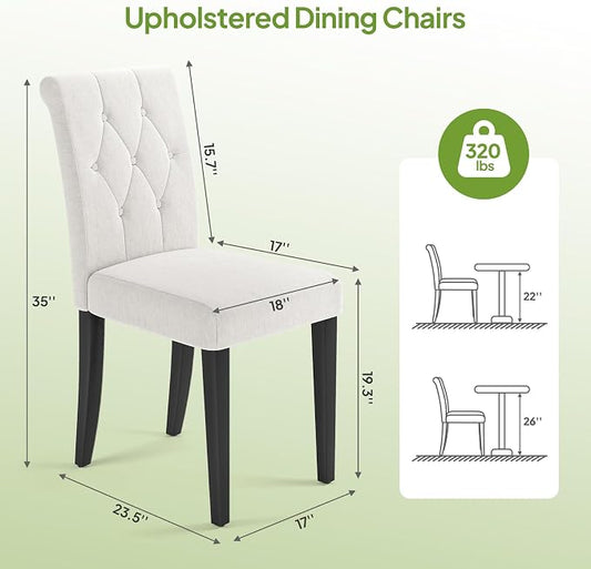 Welzona Upholstered Dining Chairs Set of 4, Button Tufted Parsons Dining Chair with Solid Wood Legs, Modern Fabric Side Chair for Hotel/Dining Room/Kitchen/Restaurant- White