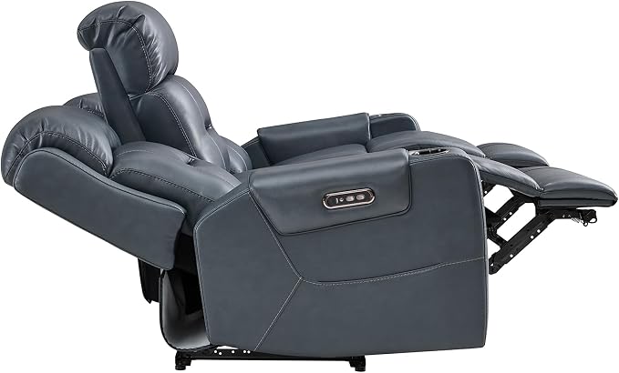 Watson & Whitely Genuine Leather Power Loveseat and Recliner Sofa Set, Lay Flat Reclining Couch with Console, Power Headrest, USB & Wireless Charging, Cup Holders for Living Room, Navy Blue