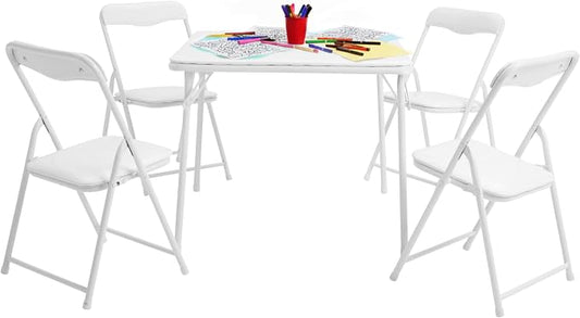 Flash Furniture Mindy Kids 5-Piece Folding Square Table and Chairs Set for Daycare and Classrooms, Children's Activity Table and Chairs Set, White