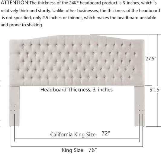 24KF Upholstered Tufted Button Linen Fabric Headboard,Comfortable Fashional Headboard King/CA King Size,Ivory
