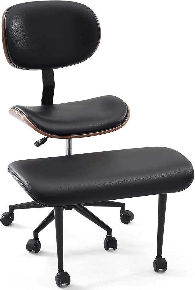 Bestier Cross Legged Office Chair with Wheels, Ergonomic Wide Meditation Chair for Adults up to 300 lbs, 360° Swivel Seat for ADHD, Strong Lumbar Support for Kneeling Meditation Black PU Leather