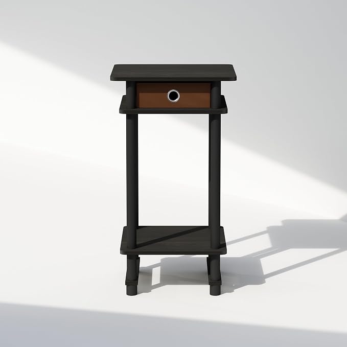 Furinno Turn-N-Tube Tall Nightstand with Bin, 1-Pack, Plastic Poles, Espresso/Brown