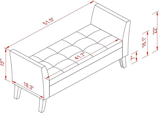 Furniliving 51 Inch Storage Bench for Living Room, Upholstered Bench Ottoman with Velvet Fabric, Modern Entryway Bench with Woodern Legs for Bedroom, Living Room, Shoe Storage & Seating, Orange