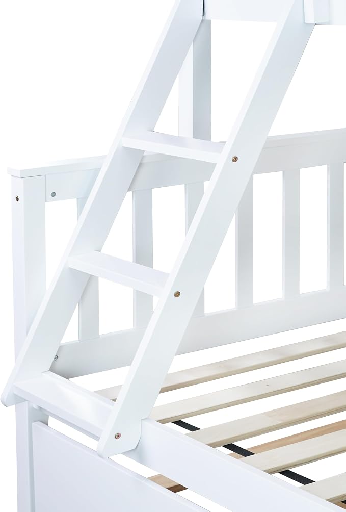 Harper & Bright Designs Convertible Wood Twin-Over-Full Bunk Bed with Trundle and Ladder - Can Be Divided Into Two Platform Beds, White