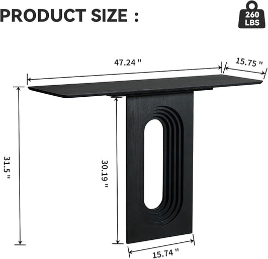 LKTART 47" MDF Console Table for Entryway, Narrow Entryway Table with Unique Loopback Design, Couch Table Behind Sofa with Single Loop-Leg for Living Room Hallway Foyer, Black