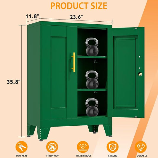 36 Inch Metal Tool Cabinet, 11.8" D x 23.6" W x 35.4" H, Lockable Steel Storage Cabinet with 2 Adjustable Shelves, Heavy-Duty Garage Storage Cabinet for Workshop, Basement, Office, White